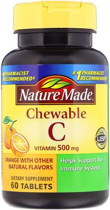 Nature Made Chewable Vitamin C, 500 mg, 60 Tablets