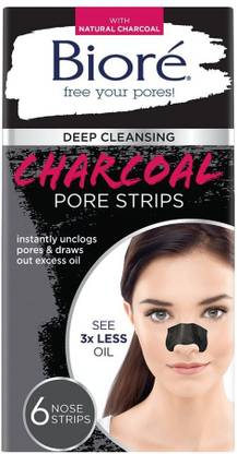 Biore Deep Cleansing Charcoal Pore Strips for Nose, 6 Count