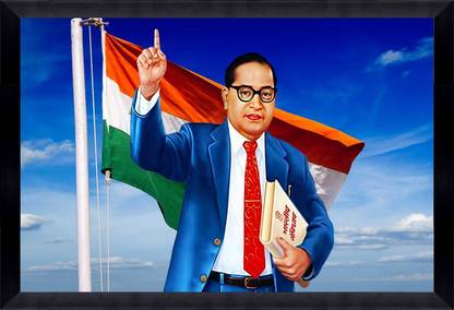 CATALOGWALA Dr. Baba Saheb Ambedkar And India Flag Wall Art Painting With Frame Digital Reprint 12 inch x 18 inch Painting