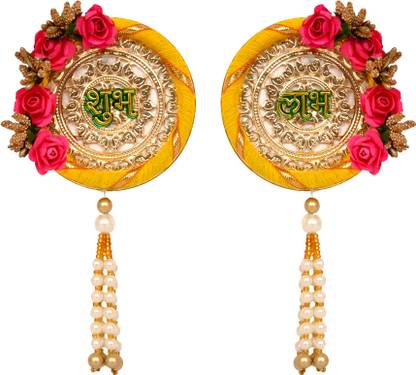 Sharda Creations SHUBH-LABH with Flower Border Door Hanging Sider for Home Decoration/Diwali Decoration(Yellow&Pink) Toran