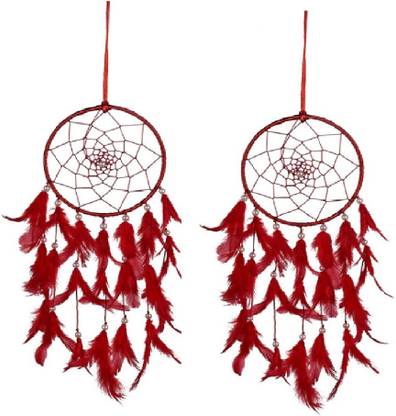 Winberg Red Dream catcher Combo Pack of 2 Cotton, Feather Dream Catcher
