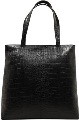 Assots London Black Semi Structured Unlined Croc Leather Tote Bag Shoulder Bag