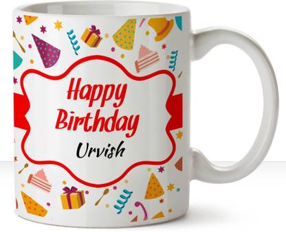 HUPPME Happy Birthday Urvish Ceramic Name White Coffee - 330 ml Ceramic Coffee Mug