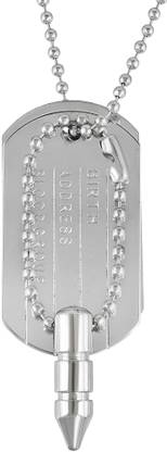 morir Name Plate and Bullet Embossed Silver ID Dog Tag Pendant with Chain for Men and Boys Silver Brass Pendant