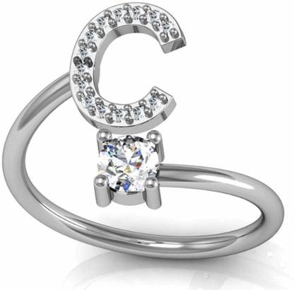 MYKI Trendy "C" Alphabet Letter Zircon Adjustable Ring With Red Rose Box Stainless Steel Swarovski Zirconia Sterling Silver Plated Ring