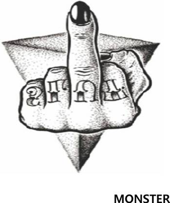 Monster Middle Finger Show Men Women Waterproof Tattoo (Temporary Tattoo)