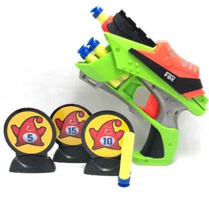 Mubco Fdx Eva Pop Gun | Soft Bullet Gun | 6 Darts & 4 Targets | Green Guns & Darts