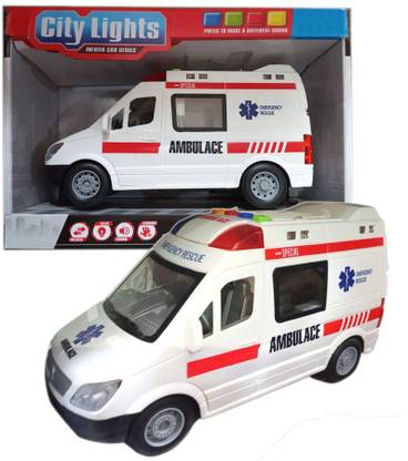 IndusBay Friction Powered Ambulance Toy Car with Light & Siren Sound Effects