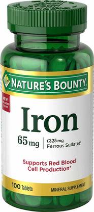 Nature's Bounty Iron 65 mg - 325 mg Ferrous Sulfate - 100 Tablets