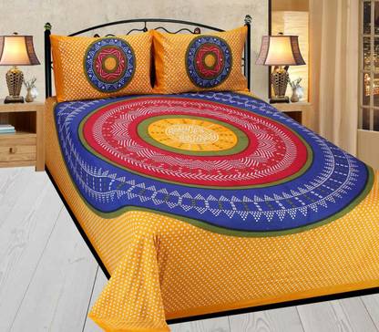 SRM Enterprises 140 TC Cotton Double Printed Flat Bedsheet