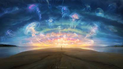 amazing sky with a girl Sticker Poster|Quotes poster Paper Print