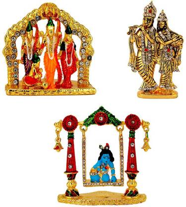 Le Ram-Darbar (Small) Lord Radha-Krishna Shri Krishn (Oxidised) Krishna (Krishn) Laddu Gopal on Swing Idol / Statue for Home Office Shop Car Dashboard & Gift Decorative Showpiece  -  12 cm