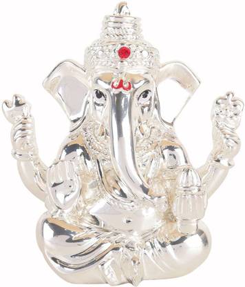 KDH Hindu God Silver Coated Ganesh|Ganpati|Lord Ganesha Idol with Resing Filing Inside|Size- 3.25"x3.75"|Statue|Showpiece for Home Decor and Office|Gifting Decorative Showpiece  -  9.5 cm