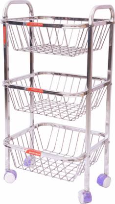 Zecado Premium 3 tier (Basket Size 12x12x4 inches) Stainless Steel Kitchen Trolley