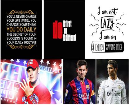 John Cena,Lionel Messi,Cristiano Ronaldo Inspirational Quotes Paper Print