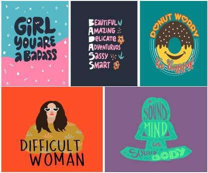 SET OF 5 QUIRKY POSTERS Paper Print