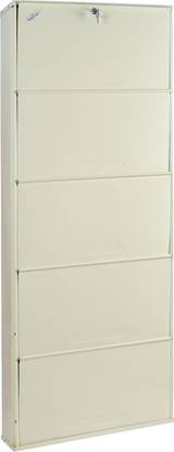 Babbar steel 26 Inches Wide 5 Door Powder Coated Wall Mounted Metallic Shoe Rack (Ivory ,5 Shelves) Metal Shoe Rack