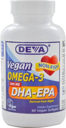 Deva Omega-3, DHA-EPA, 300 mg, 90 Vegan Softgels