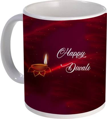 COLOR YARD best happy diwali design with diya on red background on Ceramic Coffee Mug
