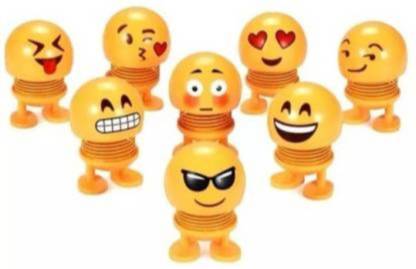 TRENTECH Pack of 8 dancing emoji Smiley Spring Doll for Car