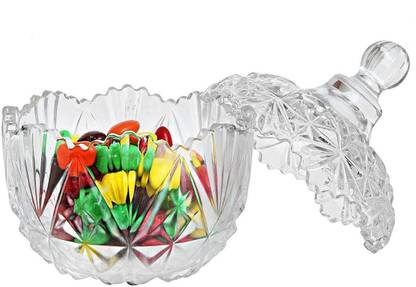 Fancy Craft Glass Vegetable Bowl Glass Small Candy Jar with Lids/Decorative Nut Bowl/Candy Bowl/Decorative Bowl / 1 Pcs