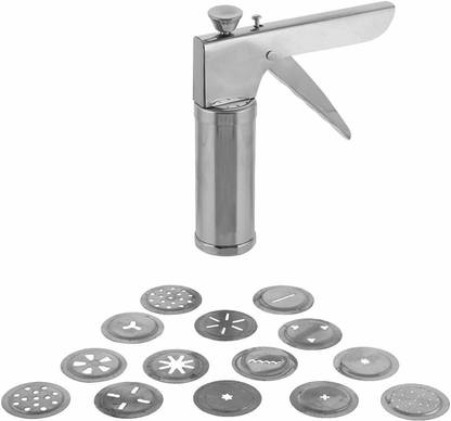 SKYFISH Kitchen Press 15 Different Disc Grater Cookies/Indian Snakes/Murukku Maker/Farsan Sev Maker with Stainless Steel Jalis(Silver) Slicer