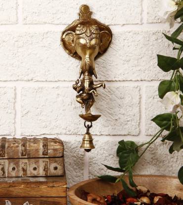 Flipkart Smart Brass Ganesha Wall Hanging Deepak With Bell And Dancing Diya Set In India - Brass Wall Hangings Indian
