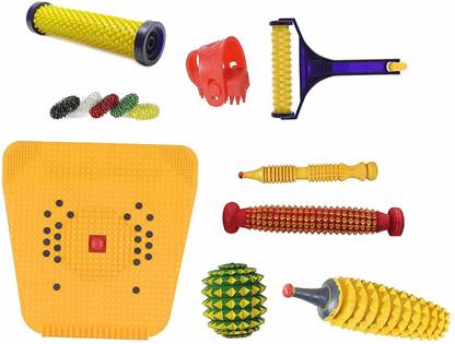 AHCS Stress Mat Combo Kit -Set of 9 Acupressure Wooden Foot Roller Magnetic Massager