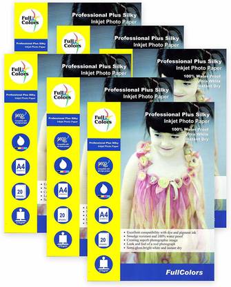 Full Colors Professional Plus A4(210x297mm)Photo Paper Silk RC(Resin Coated) & Silky(Satin) Water Proof Instant Dry Set of 6(120 Sheets) Unruled A4 270 gsm Inkjet Paper