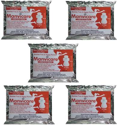 मैनविकेयर Anion Chip Ultra Soft Cotton Sanitary Pads - Total 50 pad - Size L - 5 Packs सैनिटरी पैड