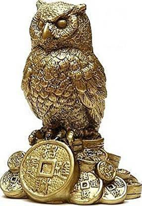 Bansiwal Feng Shui Owl for Money and Wisdom Showpiece - 10 cm (Polyresin, Gold) Decorative Showpiece  -  10 cm