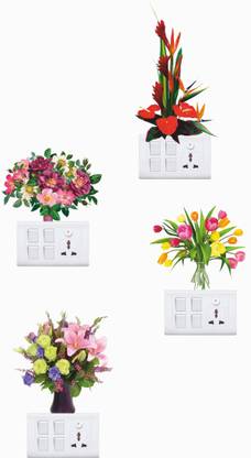 Sticker Hub 15 cm Beautiful Colourful Flower Switch Board Wall Sticker Self Adhesive Sticker