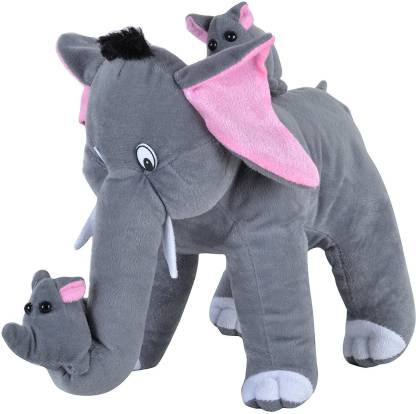 GIFT Toy Soft Mother Elephant With 2 Cute Baby  - 40 cm