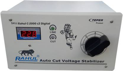 rahul C-2000 c2 Digital 2 KVA/8 Amp Copper 90-260 Volt Mainline/Submersible Water Pump/2 Computer,Printer,Scanner,Photo Copier Digital Autocut Voltage Stabilizer