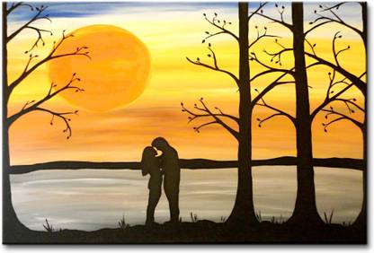 Pintura Canvas Painting With UV print of romantic couple Painting with wooden frame # Art Print # Best for Gifting # Exclusive Designs # High Quality Canvas 12 inch x 18 inch Painting