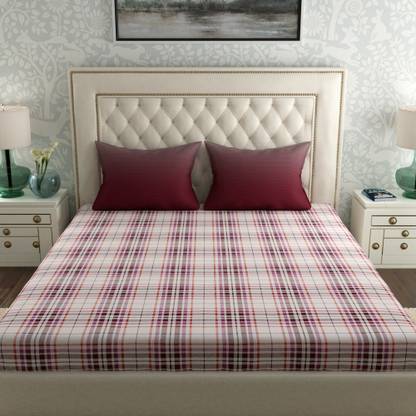 TRIDENT 120 TC Cotton Double Checkered Flat Bedsheet