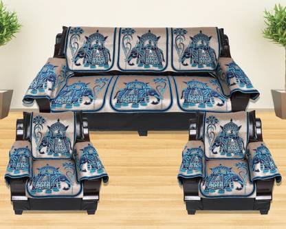KINGLY Velvet Embroidered 3+1+1 Seater Sofa Cover