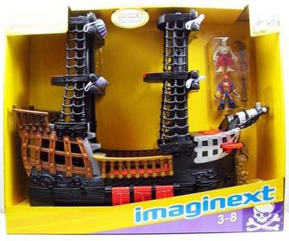 FISHER-PRICE Imaginext Large Black & Red Pirate Ship with 2 Figures Playset