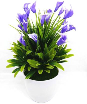 ELITEHOME Artificial Blue lily Flower Plant with Vase for Home and Office Decoration Plastic Decorative Flower Plants with Pot Show Piece Flower Plant with Pot Wild Artificial Plant  with Pot