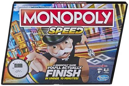 Monopoly Speed Board Game, Play in Under 10 Minutes, Fast-playing Board Game for Ages 8 & Up, For 2-4 Players Money & Assets Board Game