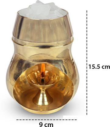 CRYSTU Brass Aroma Incense Burner Camphor Lamp Aroma Lamp Oil Burner Oil Diffuser with Diya Brass Table Diya Set