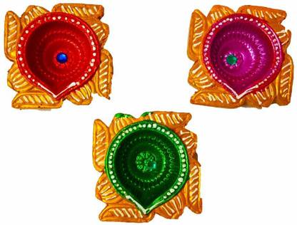 Xydrozen ™ Oil Lamp for Diwali Puja Diya Pottery (Pack of 3) Table Diya Set