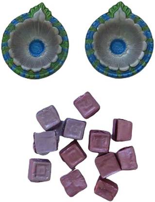 Craftizen Foundation Festice combo of hand painted diya and chocolates Earthenware (Pack of 3) Table Diya Set