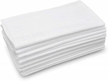 Trend Men's Handkerchiefs 100% Cotton Solid White with Stripe Large ["White"] Handkerchief