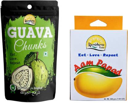 Kamdhenu Foods Dried Fruit Guava Chunks and Aam Papad (Mango Fruit) Healthy Snacks Combo Pack (Pack of 2) Mango, Guava