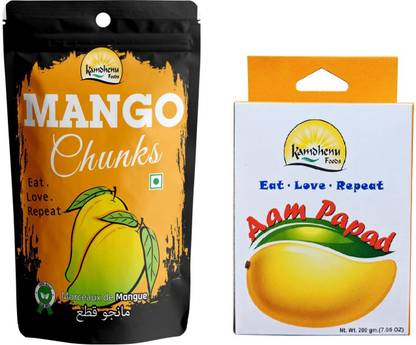 Kamdhenu Foods Dried Fruit Mango Chunks and Aam Papad (Mango Fruit) Healthy Snacks Combo Pack (Pack of 2) Mango, Mango