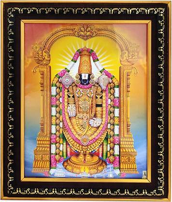 Puja N Pujari Tirupati Balaji / Venkateswara Swamy Photo Frame with Nice Background for Wall Hanging and Pooja Room Religious Frame