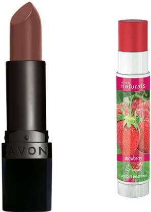 AVON Combo of true color Matte Lipstick & Strawberry Lip balm