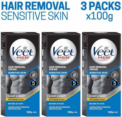 Veet Hair Removal Cream for Men, Sensitive skin, 100g Each (Pack of 3) Cream