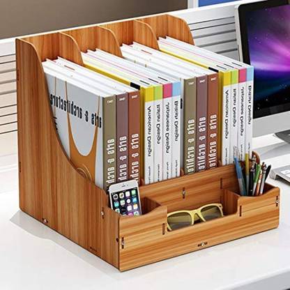 Horoly Desk Organizer Wooden File Shelf Magazine Rack Book Ends Document Storage Box with Drawer Table Top Magazine Holder